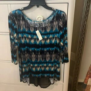 Shanley 3/4 Sleeve Turquoise Top. Medium.